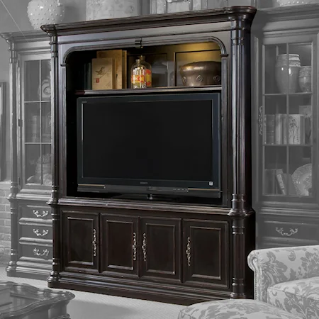 Four-Door Entertainment Console & Lighted Hutch Combination